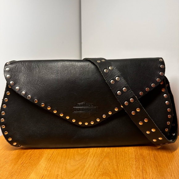 Harley-Davidson Handbags - Black Studded Harley Davidson Leather Clutch